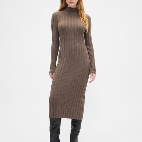 GAP Dresses & Skirts - NWT GAP CashSoft Ribbed Mockneck Long Sleeve Brown Midi Medium Dress